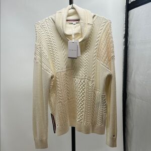 Tommy Hilfiger Ivory Cable Knit Cowl Neck Sweater